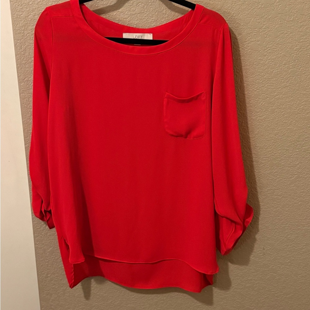 LOFT Bright Red Pocket Blouse